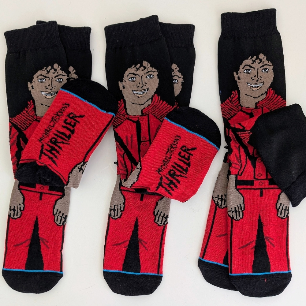 3 Pairs NEW Michael Jackson Thriller Socks UNISEX 1980s Pop Culture 80s 90s MJ - Picture 5 of 9